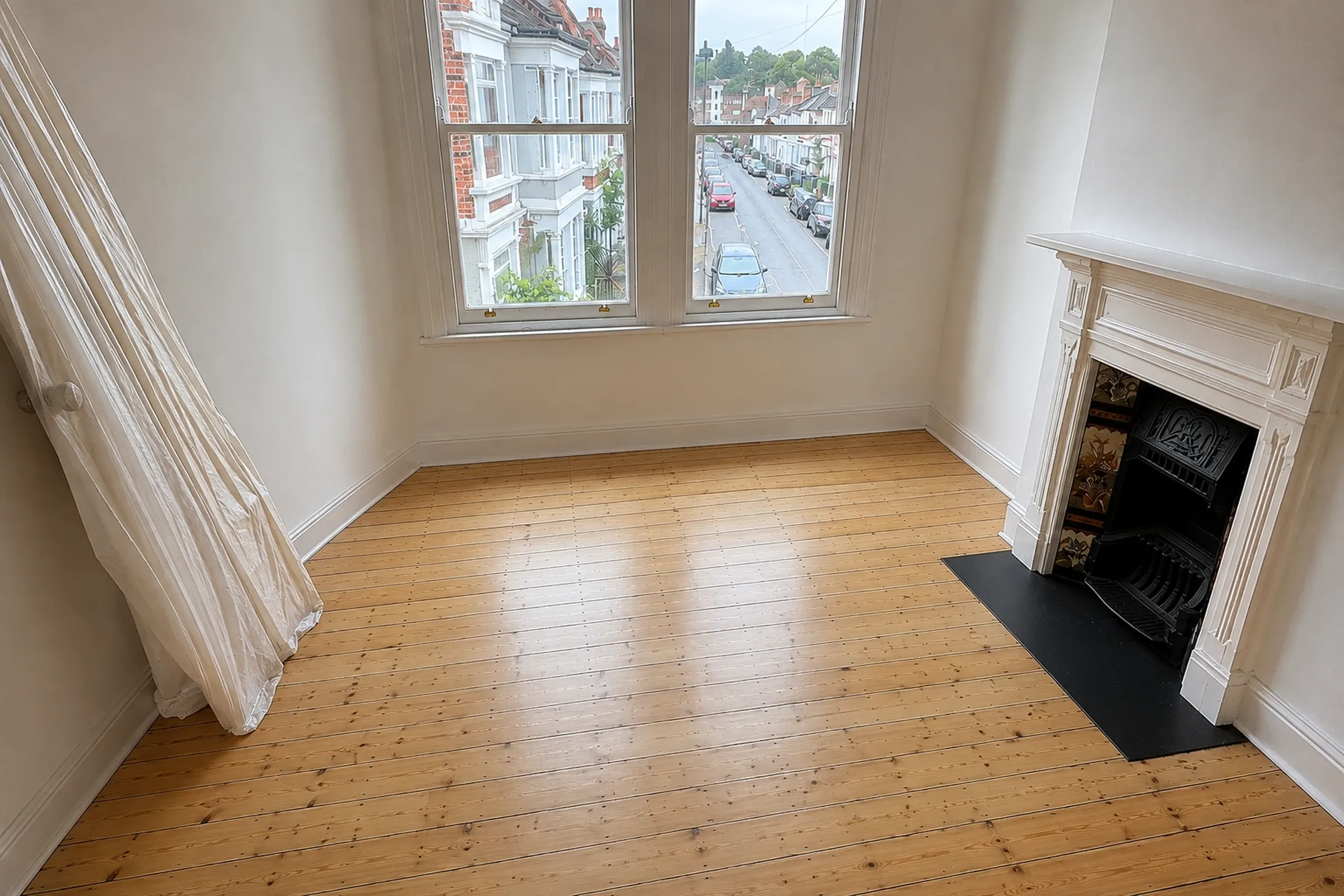 Warm natural wooden floor after sanding and finishing