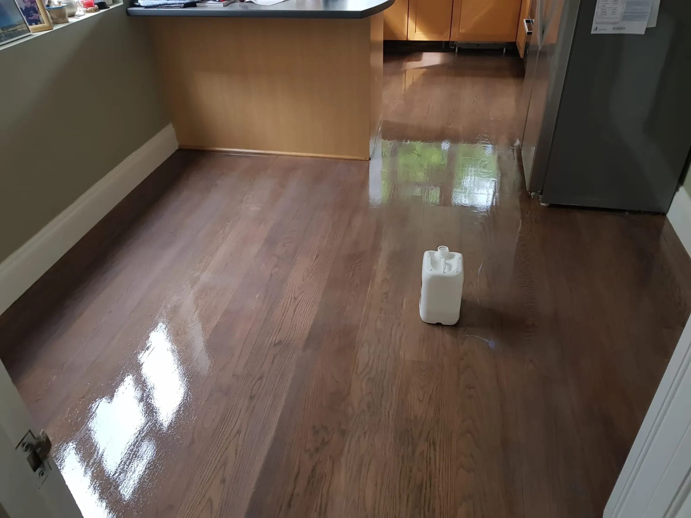 Repaired wooden floor after staining and protective finish