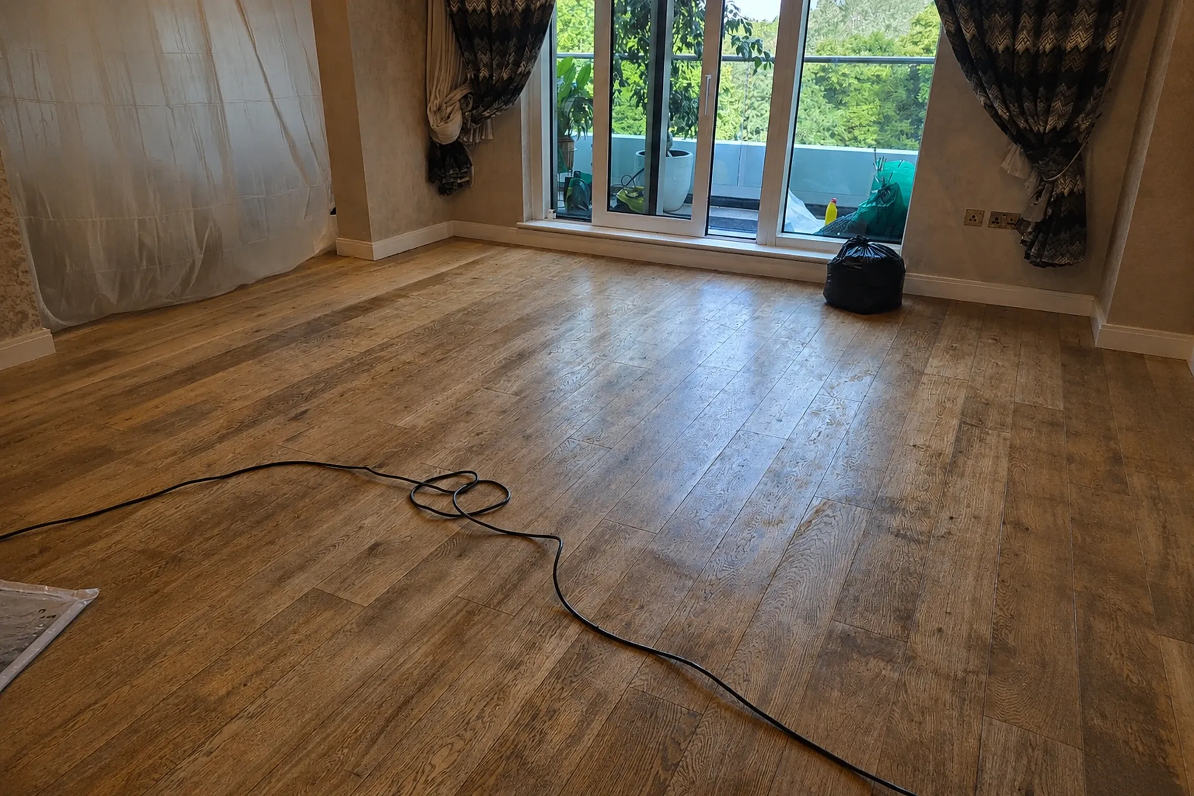 Dull wooden floor before sanding and refinishing