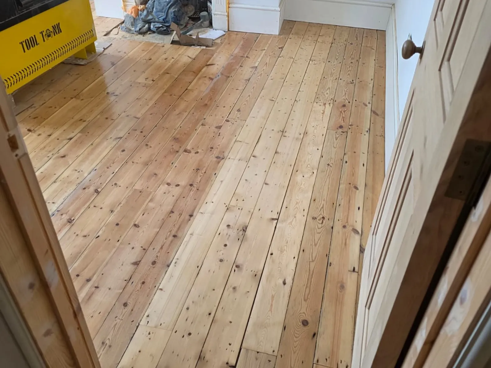 Original floorboards prepared for restoration