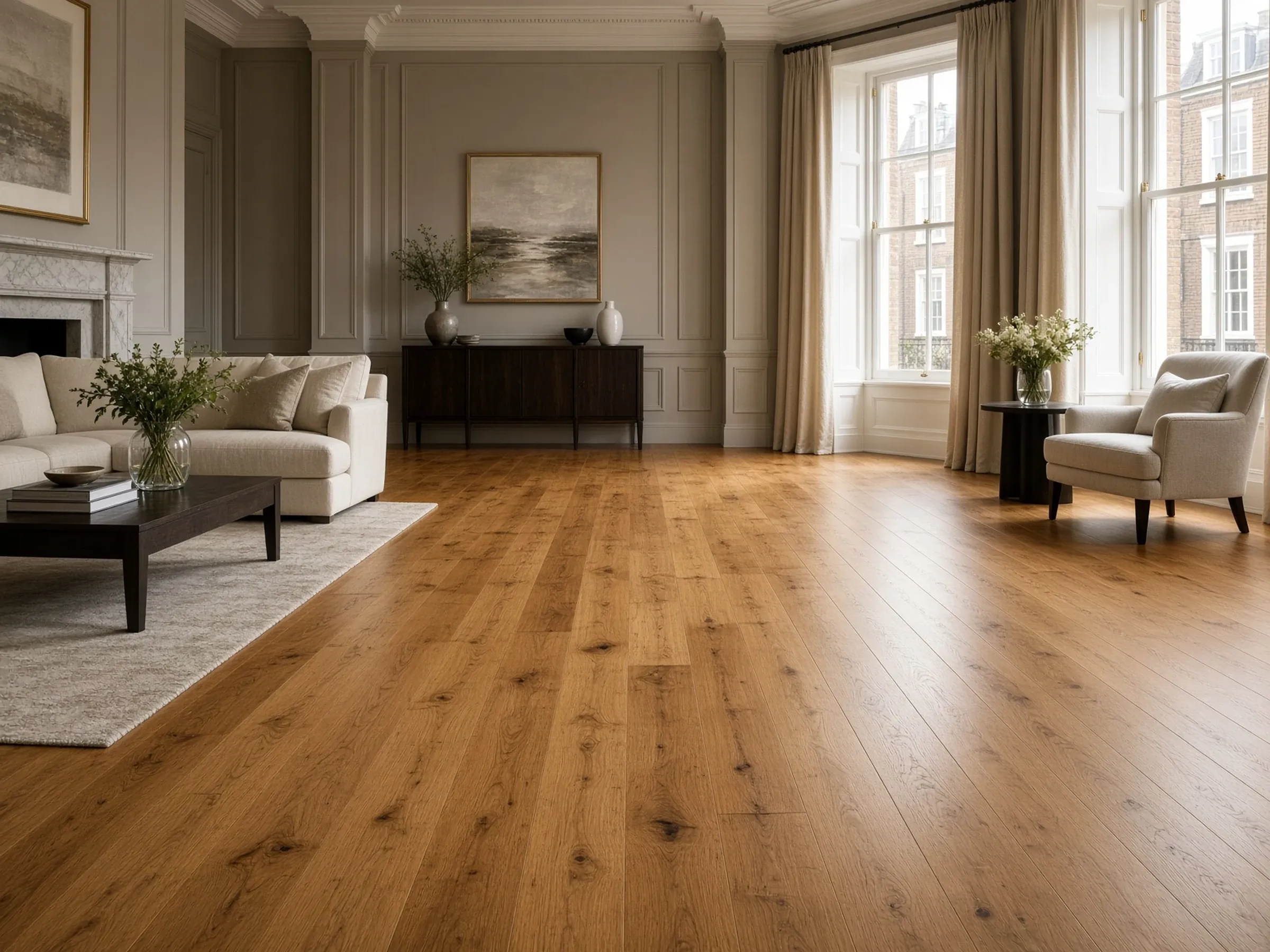 Protective care being applied to a wooden floor