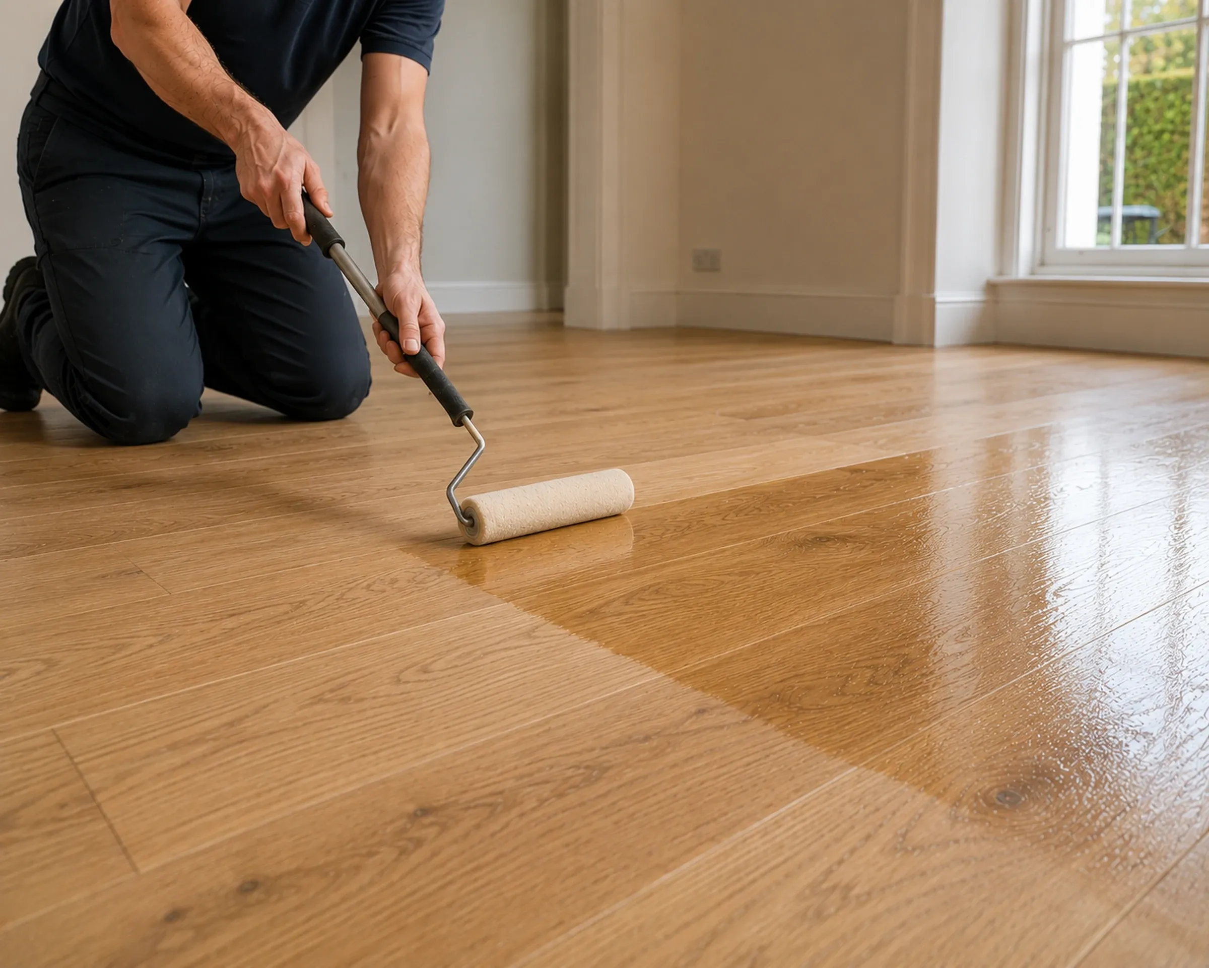 Wooden floor with a fresh natural protective finish