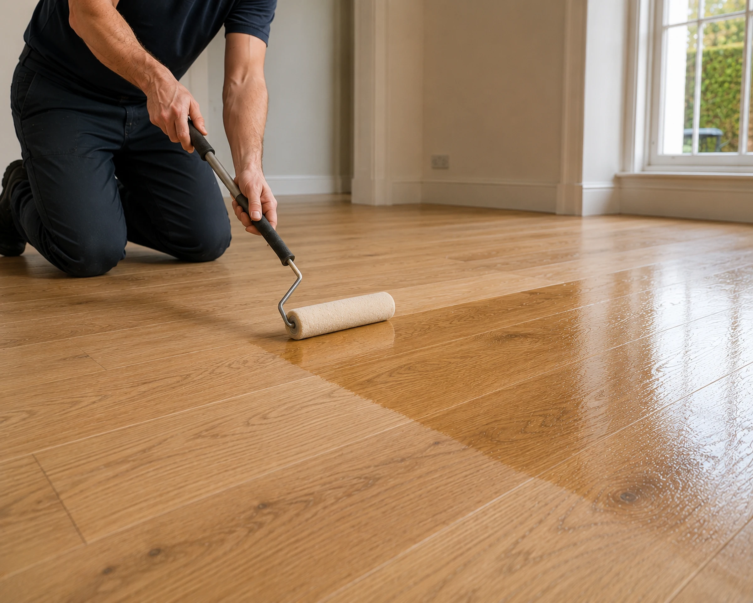 Finished wooden floor with a natural protective finish